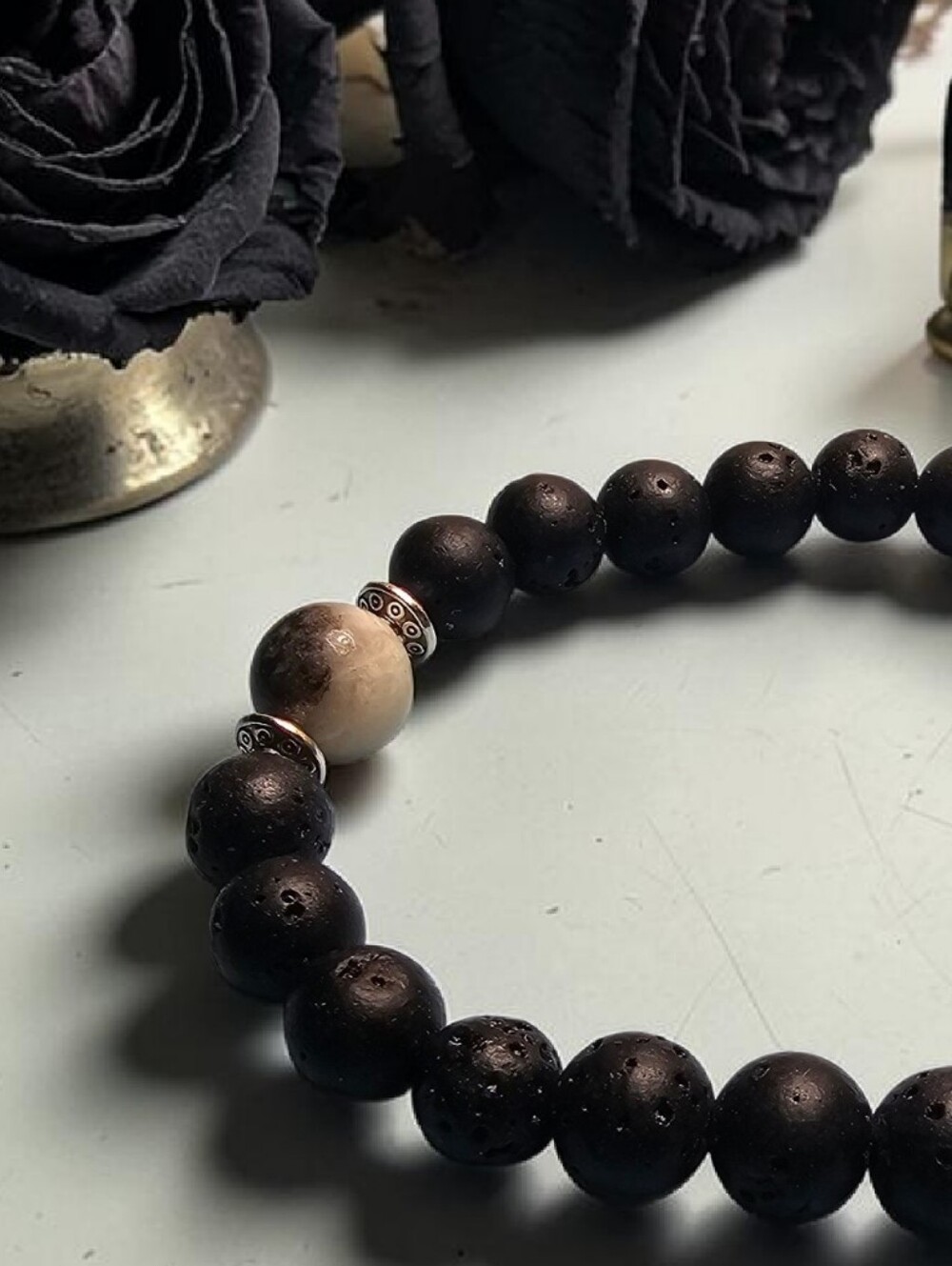 Lava Stone Bracelet Grey And White Natural Jasper